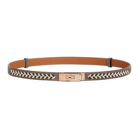 HERMES Plush Pattern Smooth Buckle Rose Gold-Plated Calfskin Metal Leather Belts Women's Brown Width 1.8CM