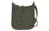 HERMES Evelyne Clemence Leather Shoulder Bag Crossbody Bag Mini Women's Green Gray