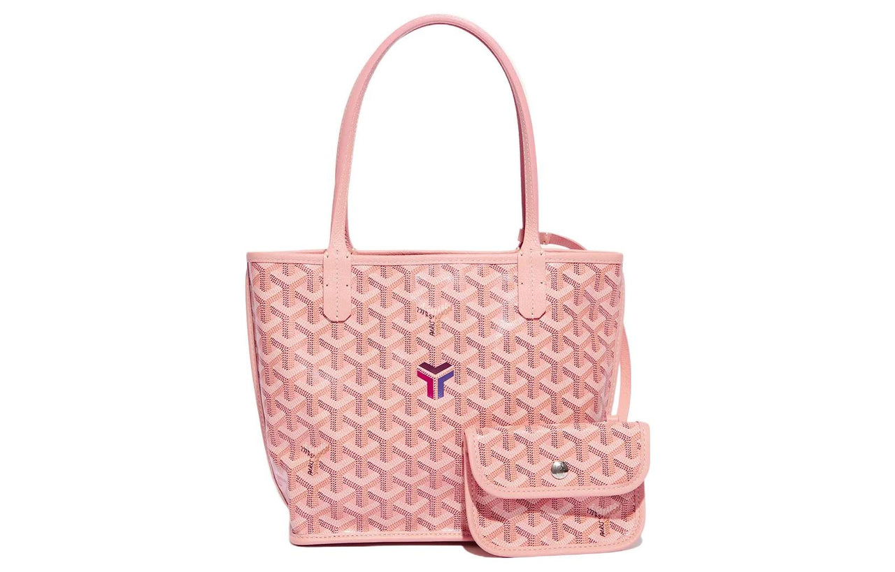 GOYARD Anjou Canvas With Calfskin Combo Bag Totes Shopping Bag One Shoulder Handbags Mini Women's Cherry Blossom Pink