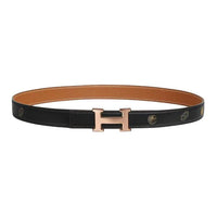 HERMES Calfskin Leather Belts Women's Black/Brown Width 2.4CM