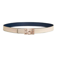 HERMES Calfskin Leather Belts Women's Beige Blue Width 2.4CM