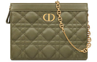 DIOR Caro Soft Cow Leather Clutch Women's Pine Green Color