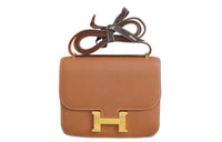 HERMES Constance Swift Leather Shoulder Bag Crossbody Bag Mini Women's 37 Gold Brown