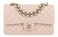 CHANEL Classic Flap CF Grain Calfskin Handbag, Crossbody Bag Women's Ivory