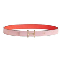 HERMES Calfskin Leather Belts Women's Pink Width 2.4CM