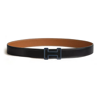 HERMES Calfskin Stainless Steel Rubber Leather Belts Men's Black/Brown Width: 3.2CM