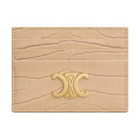 CELINE Triomphe Crocodile Leather Card Holder Women's Oat Beige
