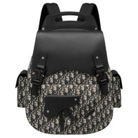 DIOR Gallop Oblique Printed Fabric With Grain Cow Leather Backpack Tubas Men's Beige & Black