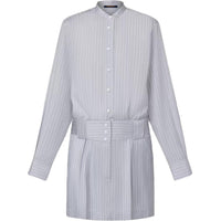 LOUIS VUITTON Collarless Pinstripe Silk Shirt Dress