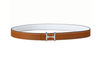HERMES Two Tone Patchwork Silver Smooth Buckle Epsom Calfskin Double Sided Leather Belts Women's Brown Width 2.4cm