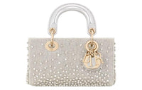 DIOR Lady D-JOY Satin Handbag Shoulder Bag Crossbody Bag Extra Mini Women's Silver