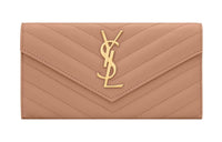 SAINT LAURENT CASSANDRE Cow Leather Wallet Large Size Women's Vintage Peach