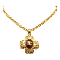 CHANEL 1996 Plated Cc Resin Clover Pendant Necklace Costume Necklace