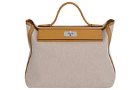 HERMES 24/24 Canvas With Swift Calfskin Canvas Bag Handbags Women's Light Beige Patchwork Cookie