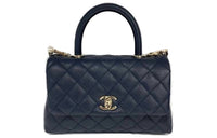 CHANEL COCO Handle Textured Cow Leather Handbag Shoulder Bag Crossbody Bag Mini Women's Marine Blue