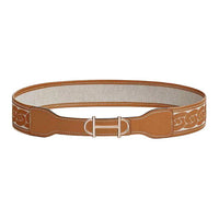 HERMES Metal Rose Gold-Plated Canvas Calfskin Leather Belts Women's Brown Width 2.4CM