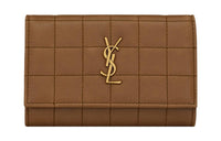 SAINT LAURENT CASSANDRE Sheepskin Card Holder Wallet Small Size Women's Dark Brown