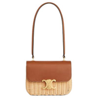 CELINE Rattan With Cow Leather Shoulder Bag Women's Natural & Tan