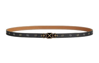 HERMES Double-Sided Print Leather Belts Women's Gray/Brown Width 1.3CM