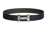 HERMES Leather Belts Men Indigo/Gray Green