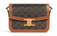CELINE Triomphe Cow Leather Binding Shoulder Bag, Crossbody Bag Medium Size Unisex Tawny