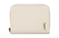 SAINT LAURENT Calfskin Cropped Zip Closure Wallet Small Size Women's White