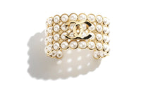 CHANEL Metal Artificial Pearl Bangles Women's White