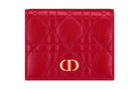 DIOR Caro Calfskin Wallet Mini Women's Red