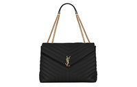 SAINT LAURENT Quilting Leather Shoulder Bag Crossbody Bag Handbag Large Size Women's Black