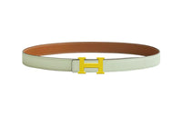 HERMES Iconic H Email Uni Lime Buckle Calfskin Double-Sided Leather Belts Women's Green Width 24mm