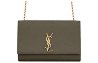SAINT LAURENT KATE Cow Leather Shoulder Bag Crossbody Bag Medium Size Women's Gray Khaki