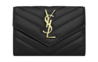 SAINT LAURENT CASSANDRE Sheepskin Card Holder, Wallet Trumpets Men's Black