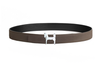 HERMES Small Horse Emblem Smooth Buckle Leather Belts Men's Brown Width: 3.2cm