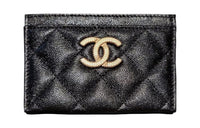 CHANEL Calfskin Card Clip Card Holder Regular Women's Black