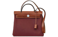 HERMES Herbag Canvas Leather Handbag Shoulder Bag Crossbody Bag Women's Dark Orange