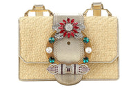 MIU MIU Straw Leather Crossbody Bag, Shoulder Bag Women's Light Yellow