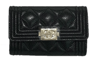 CHANEL LEBOY Grained Embossed Cow Leather Card Holder Coin Purse Women's Black