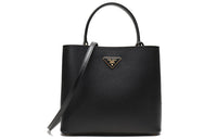 PRADA Double Cow Leather One Shoulder Handbag Women's Black
