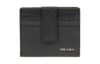 PRADA Cow Leather Card Holder Women's Black