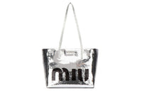 MIU MIU Sequins With Leather Tote Bag Shopping Bag Handbag Women's Silver