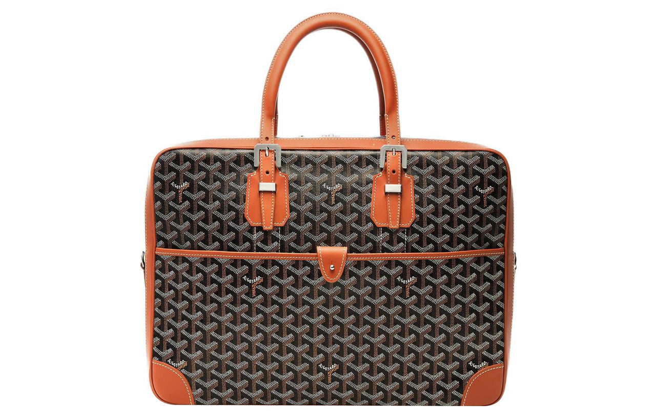 GOYARD Ambassade Canvas With Leather Handbags Briefcases Medium Size Men's Black/Brown