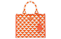 PRADA Fabric With Leather Tote Bag, Shopping Bag, Handbag Trumpets Women's Orange/White