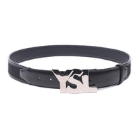 SAINT LAURENT Cow Leather Fabric Leather Belts Men's Black Width 3.5CM