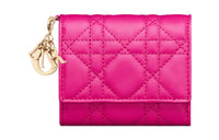 DIOR Lady Dior Soft Lambskin Clutches Card Holder Wallet Women's Rose Red