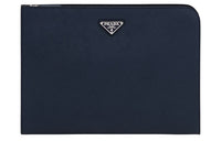 PRADA Saffiano Cow Leather Clutch Men's Sea Blue