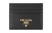 PRADA Cow Leather Card Holder Card Holder Unisex Black