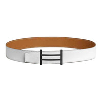 HERMES Brass Leather Belts Men's White Brown Width 3.2