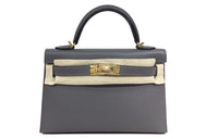HERMES Mini Kelly 2nd Generation Epsom Leather One Shoulder Handbags Mini Women's Cumulonimbus Gray