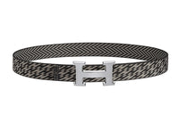 HERMES Avant Garde Silver Buckle, Nylon Mesh Double Sided Belt Men's Black/Graphite Width 3.2cm