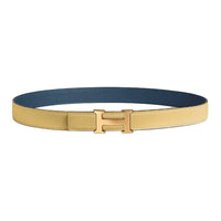 HERMES Gold Leather Belts Unisex Chick Yellow/Navy Width: 2.4cm